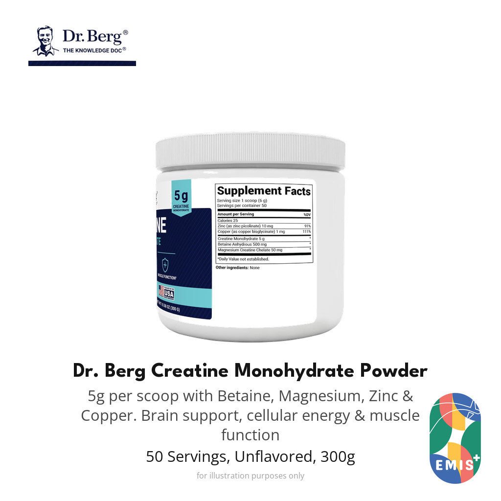 [300g] Dr Berg Creatine Monohydrate Powder 5g | Unflavored 50 Servings EMIS+