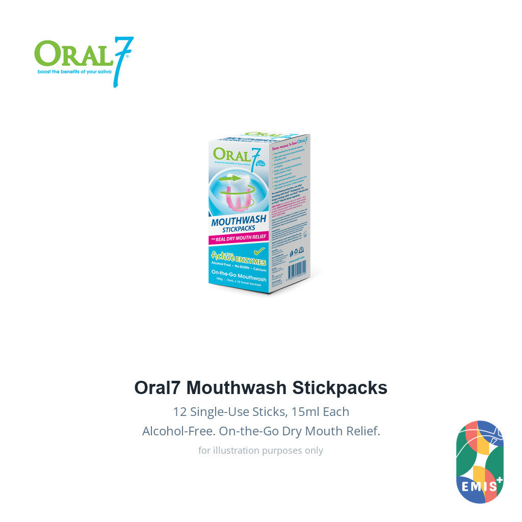 [12s] Oral7 Mouthwash Stickpacks 15ml Single-Use Alcohol-Free Dry Mouth Relief EMIS+