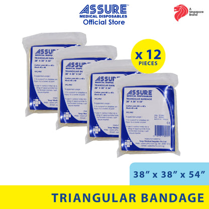 [Bundle of 12] ASSURE Triangular Bandage 95cm X 95cm X 135cm Mesh 48X48