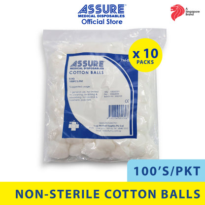 [Bundle of 10] ASSURE Cotton Ball Non-Sterile 0.5G 100 Pce/Pkt