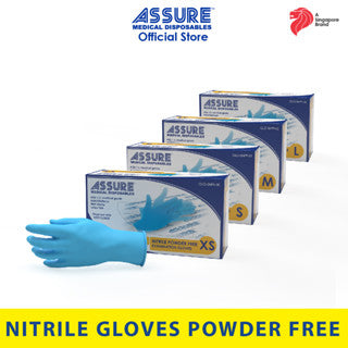 [Bundle of 3] ASSURE Soft Nitrile Gloves Powder-Free Blue 100 Pce/Box