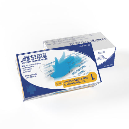 [Bundle of 3] ASSURE Soft Nitrile Gloves Powder-Free Blue 100 Pce/Box