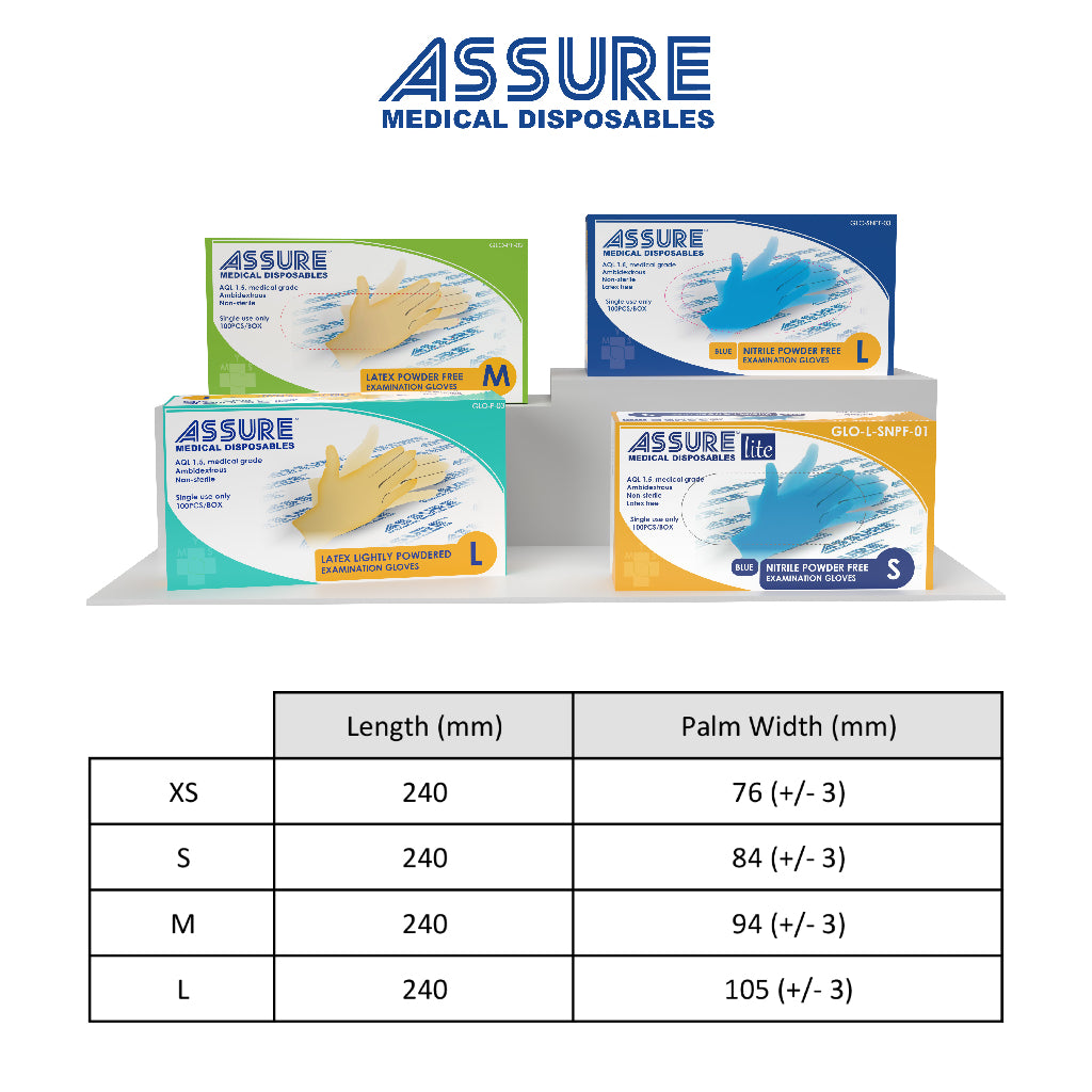 [Bundle of 3] ASSURE Soft Nitrile Gloves Lite Powder-Free Blue 100 Pce/Box