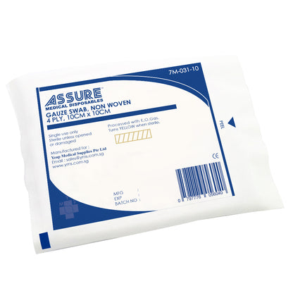 [Bundle of 10] ASSURE Sterile Non-Woven Gauze Swab 10cm x 10cm x 4-Ply, 5 Pce/Pkt