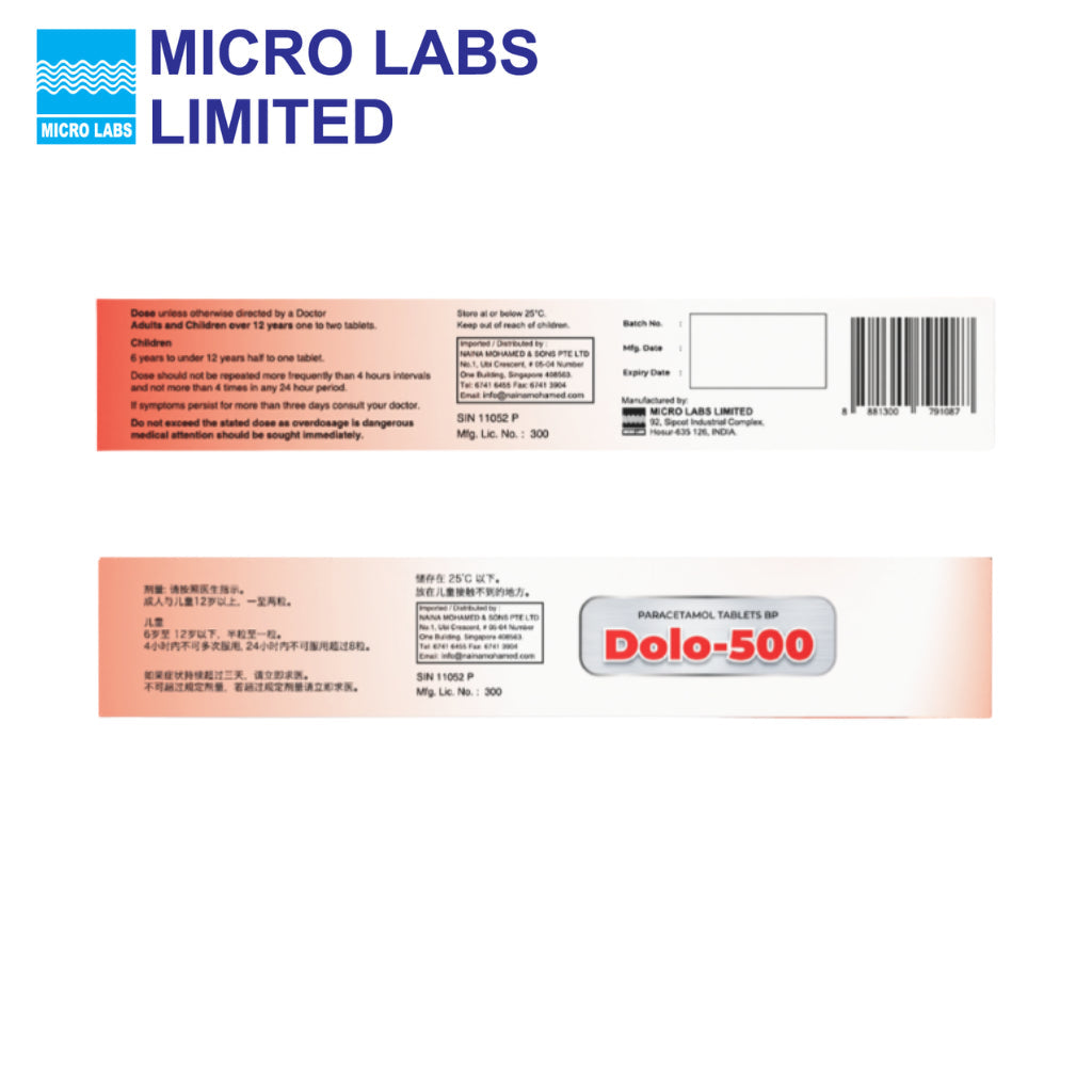 [2x10 Tablets] Dolo 500 Paracetamol Tablets