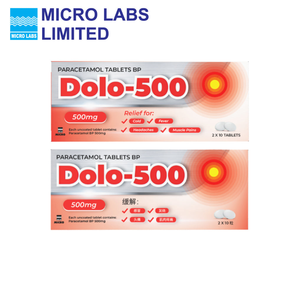 [2x10 Tablets] Dolo 500 Paracetamol Tablets