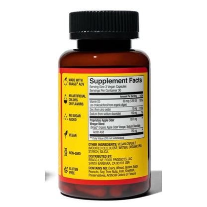 Bragg Apple Cider Vinegar Capsules with Vitamin D and Zinc for Immunity and Weight Management