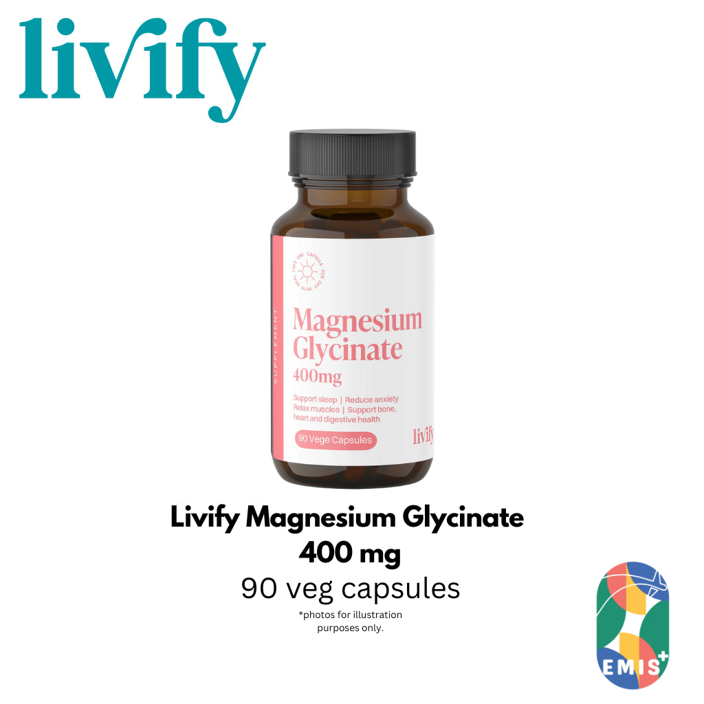 [90 Capsules] Livify Magnesium Glycinate 400mg Supports Relaxation & Sleep and Heart Health EMIS+
