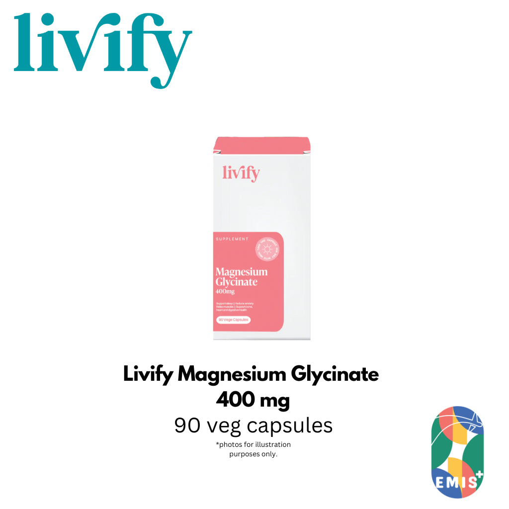 [90 Capsules] Livify Magnesium Glycinate 400mg Supports Relaxation & Sleep and Heart Health EMIS+
