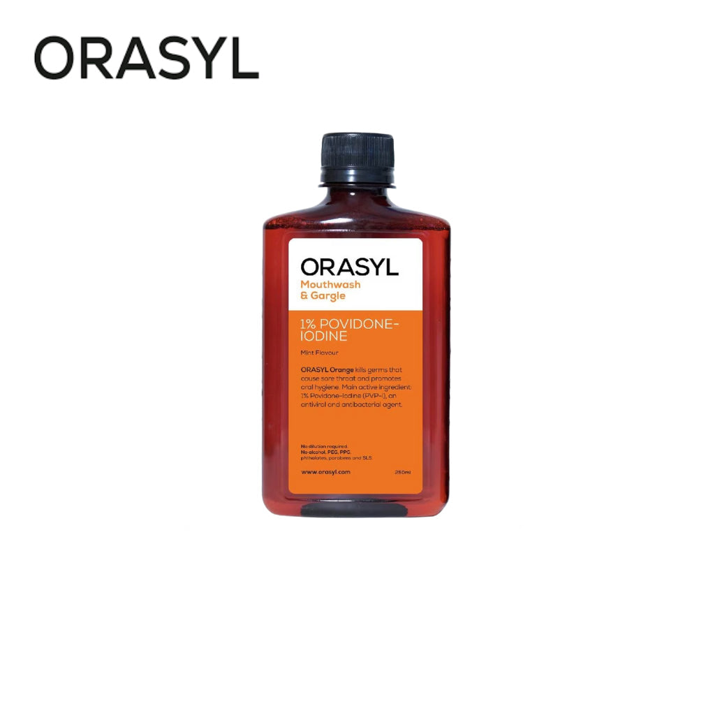 (500ml/250ml) ORASYL Orange Povidone-Iodine Antiseptic Mouth Gargle - Improve Oral Hygiene, Alcohol-Free