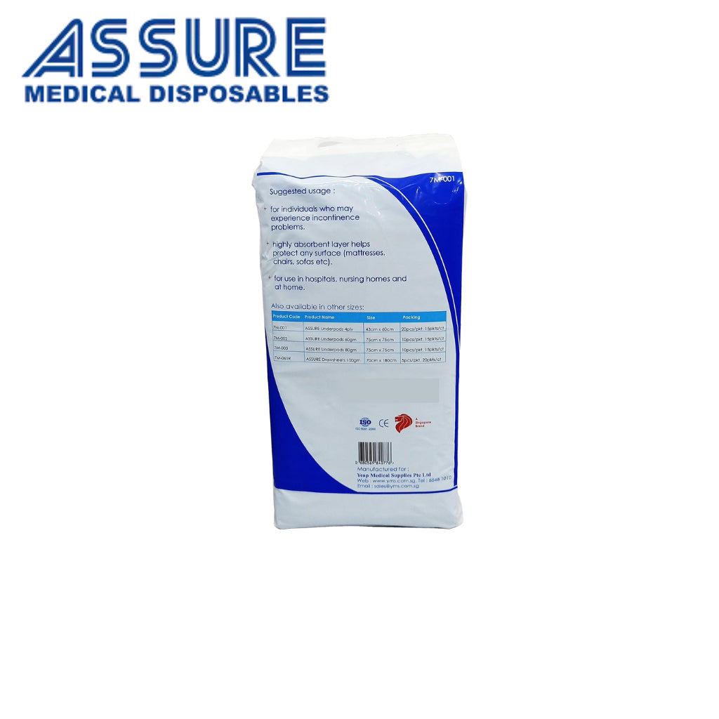 [20 pcs] Assure Medical Disposable Underpads (43cm x 60cm) - Highly Absorbent for Incontinence & Bedwetting