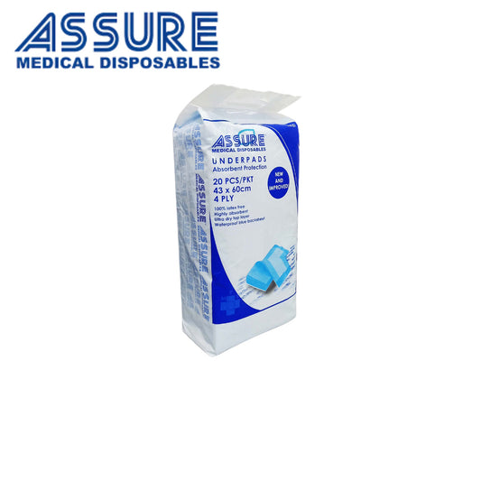 [20 pcs] Assure Medical Disposable Underpads (43cm x 60cm) - Highly Absorbent for Incontinence & Bedwetting