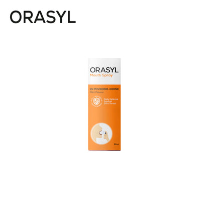 Orasyl Mouth Spray 1% Povidone Iodine 50ml Orange Flavour Exp 2028