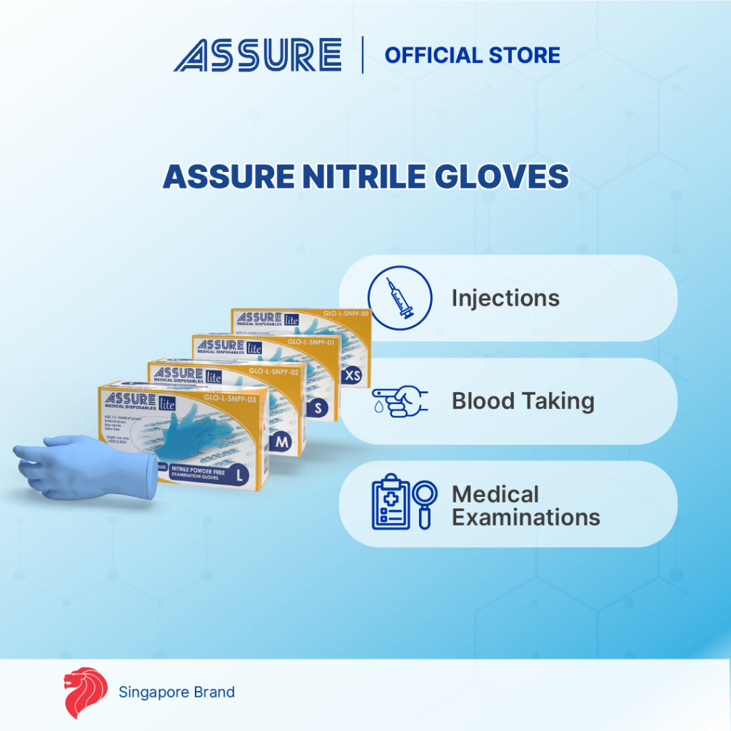 [Bundle of 3] ASSURE Soft Nitrile Gloves Lite Powder-Free Blue 100 Pce/Box