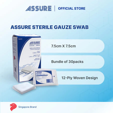 [Bundle of 30] ASSURE Gauze Swab Sterile 7.5cm X 7.5cm X 12-Ply 5Pce/Pkt