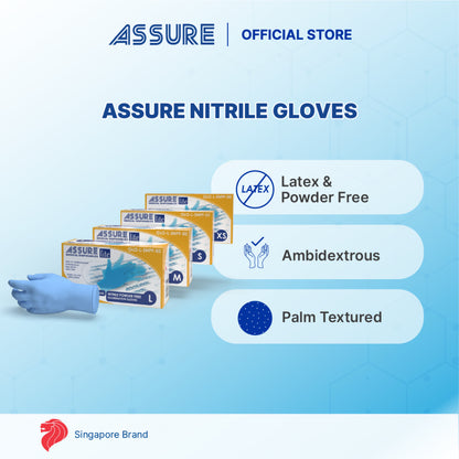 [Bundle of 3] ASSURE Soft Nitrile Gloves Lite Powder-Free Blue 100 Pce/Box