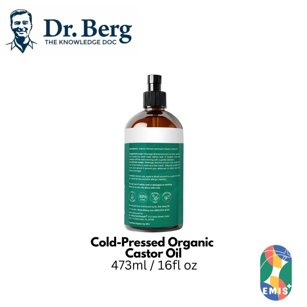 [473ml] Dr. Berg Organic Castor Oil | Cold-Pressed & Hexane-Free Skin & Hair Care | EMIS+