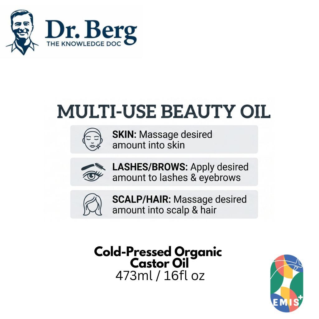 [473ml] Dr. Berg Organic Castor Oil | Cold-Pressed & Hexane-Free Skin & Hair Care | EMIS+
