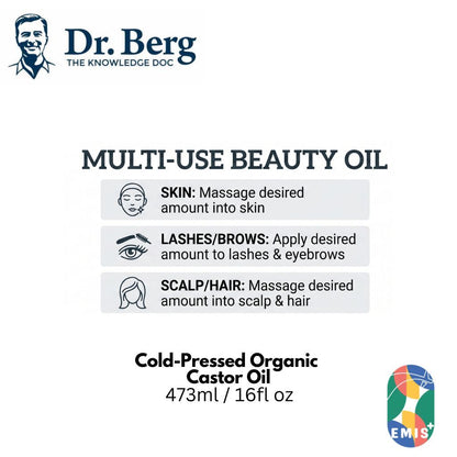 [473ml] Dr. Berg Organic Castor Oil | Cold-Pressed & Hexane-Free Skin & Hair Care | EMIS+