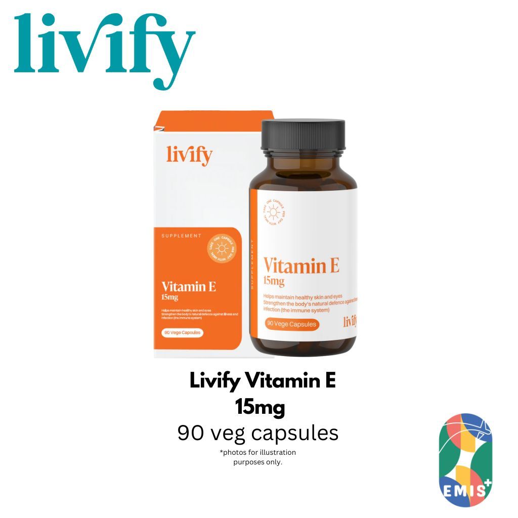 [90 Capsules] Livify Vitamin E 15mg Antioxidant Support, Eye Health , Heart Support EMIS+