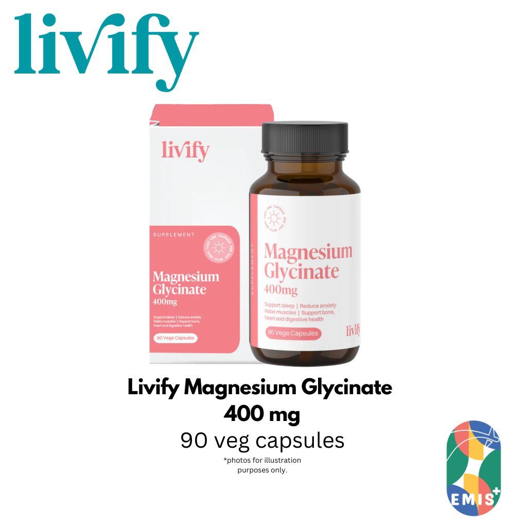 [90 Capsules] Livify Magnesium Glycinate 400mg Supports Relaxation & Sleep and Heart Health EMIS+