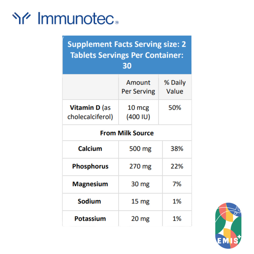 Immunotec Organic Pure Milk Calcium Supplement with Vit D3