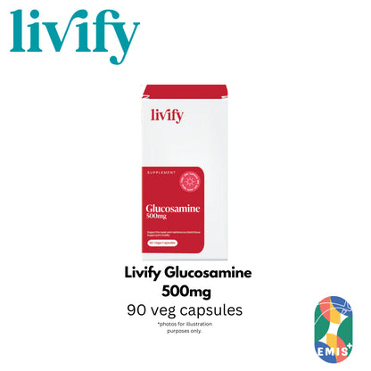 [90 Capsules] Livify Glucosamine 500mg Supports Joint Health, Promotes Cartilage Repair and Mobility EMIS+