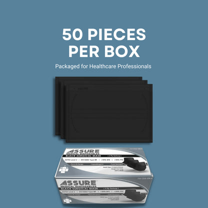 [Bundle of 3] ASSURE Black Surgical Face Mask 3-Ply With Ear- Loop, 50'S/Box