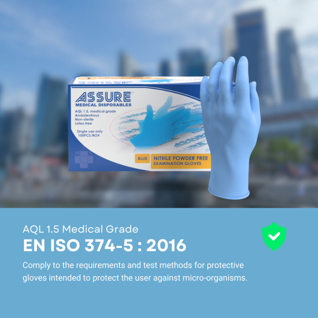 [Bundle of 3] ASSURE Soft Nitrile Gloves Powder-Free Blue 100 Pce/Box
