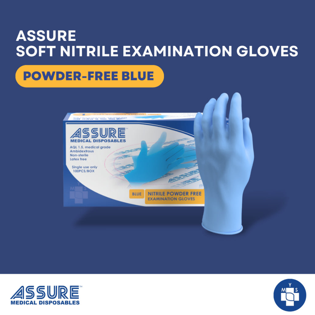 [Bundle of 3] ASSURE Soft Nitrile Gloves Powder-Free Blue 100 Pce/Box