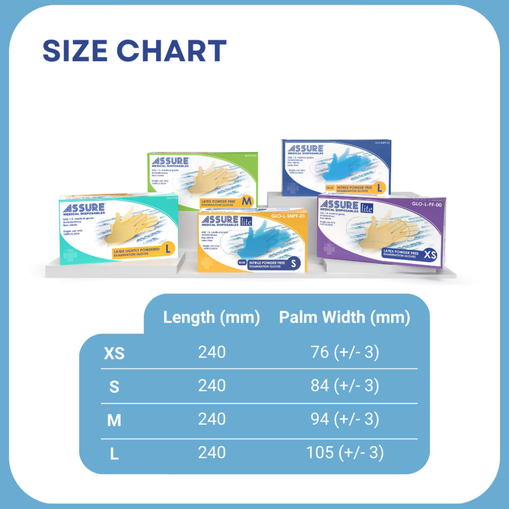 [Bundle of 3] ASSURE Soft Nitrile Gloves Powder-Free Blue 100 Pce/Box