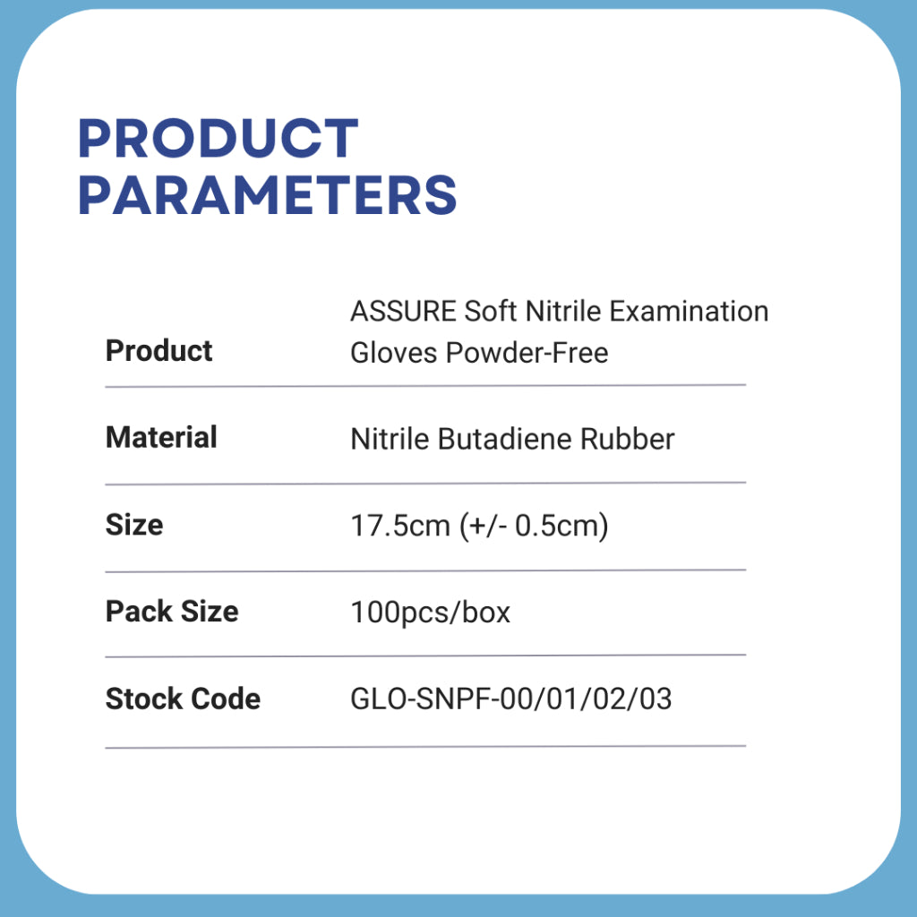 [Bundle of 3] ASSURE Soft Nitrile Gloves Powder-Free Blue 100 Pce/Box