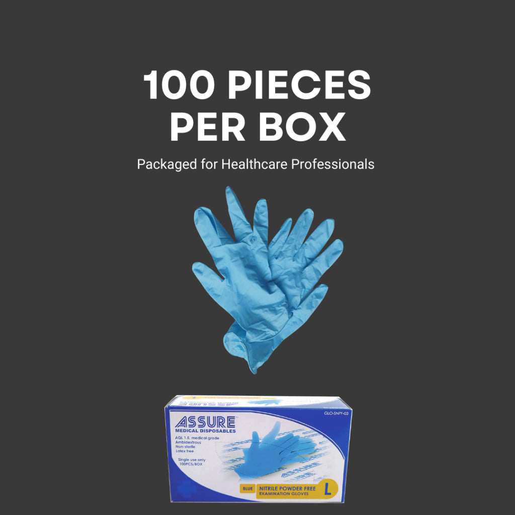 [Bundle of 3] ASSURE Soft Nitrile Gloves Powder-Free Blue 100 Pce/Box