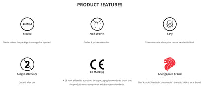 [Bundle of 10] ASSURE Sterile Non-Woven Gauze Swab 10cm x 10cm x 4-Ply, 5 Pce/Pkt