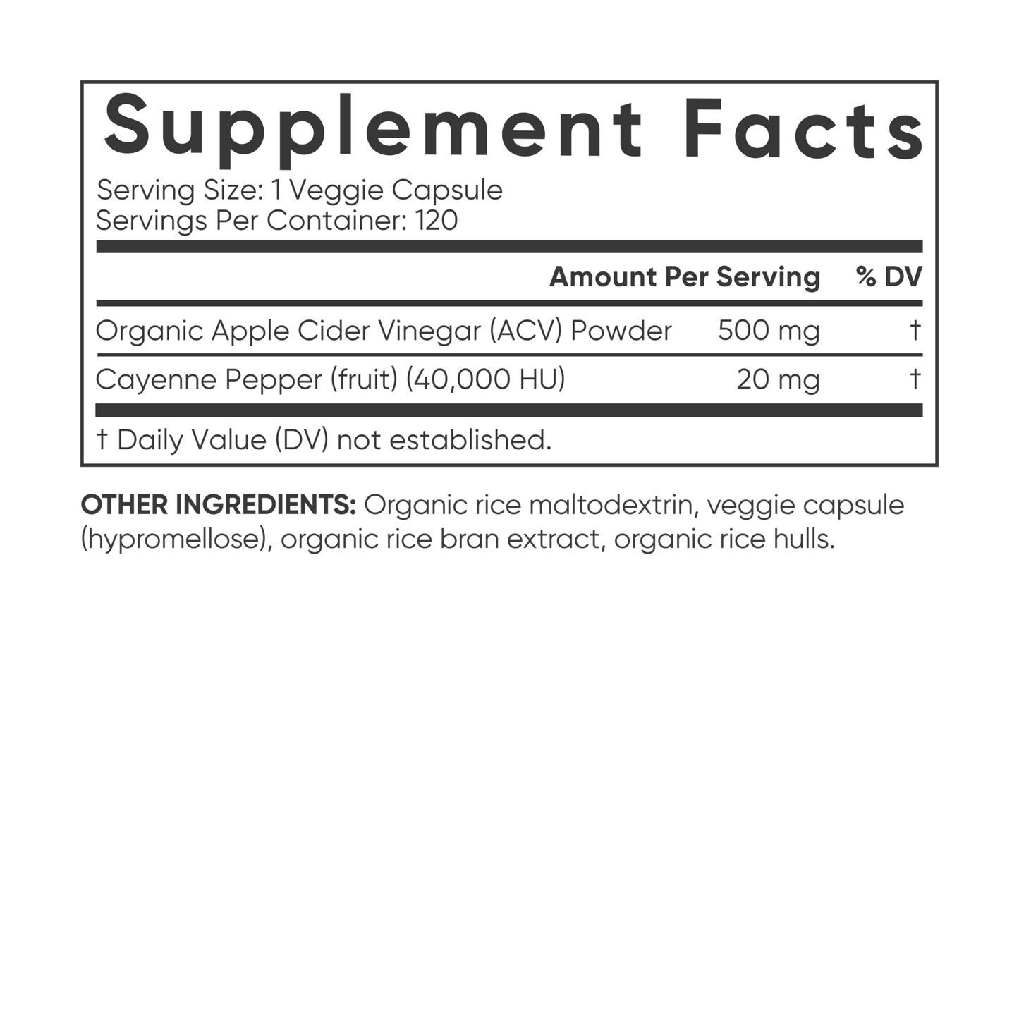 Apple Cider Vinegar 520mg (120 veggie capsules) by Sports Research