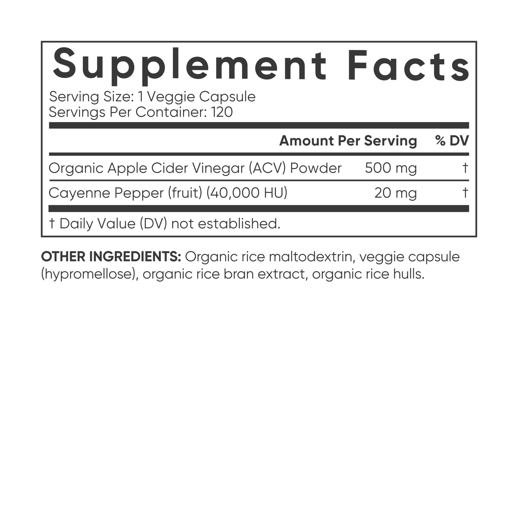 Apple Cider Vinegar 520mg (120 veggie capsules) by Sports Research