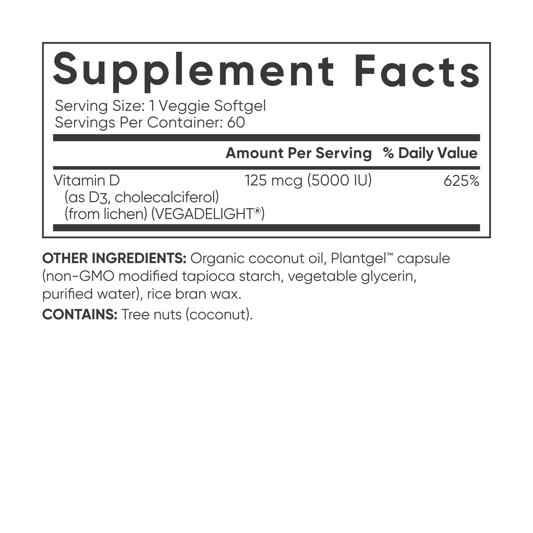 Vegan Vitamin D3 5000iu (60 veggie softgels) by Sports Research