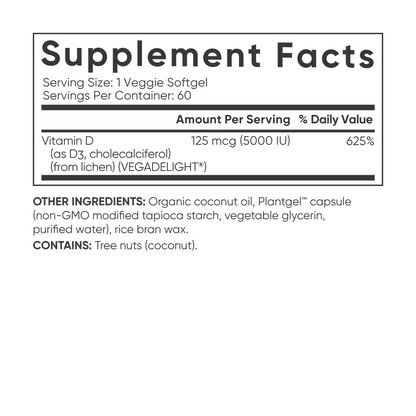 Sports Research Vegan Vitamin D3 5000 IU for Bone and Immune